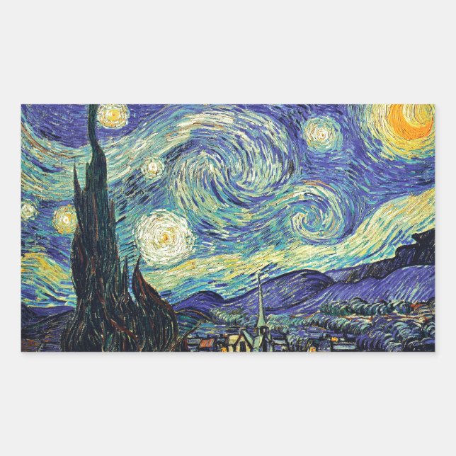 Starry Night von van Gogh Rechteckiger Aufkleber (Vorderseite)