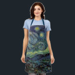 Starry Night von van Gogh Schürze<br><div class="desc">Van Gogh war besessen von der Symbolik der leuchtenden Objekte und der Farbe. Die Lampe war ein Symbol für Ruhe und Sicherheit. Der Stern symbolisierte den Glauben,  und Gaslicht,  menschliche Realitäten. Tief ultramarineblau war unendlich,  während Rot und Grün sich ausdrücken und quot;diese schrecklichen Dinge,  Männer's Leidenschaften.</div>