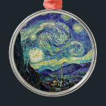 Starry Night von van Gogh Silbernes Ornament<br><div class="desc">Van Gogh war besessen von der Symbolik der leuchtenden Objekte und der Farbe. Die Lampe war ein Symbol für Ruhe und Sicherheit. Der Stern symbolisierte den Glauben,  und Gaslicht,  menschliche Realitäten. Tief ultramarineblau war unendlich,  während Rot und Grün "diese schrecklichen Dinge,  die Leidenschaften der Männer ausgedrückt.</div>