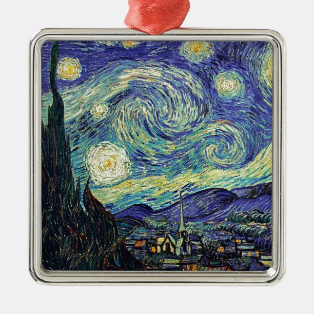 Starry Night von van Gogh Silbernes Ornament (Vorne)