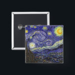 Starry Night von Vincent van Gogh Button<br><div class="desc">Starry Night by Vincent van Gogh ist ein Vintages, kunstvolles Post-Impressionismus Landschaft Stadtbild mit Blick auf Saint Remy, Frankreich aus van Gogh Asyl. Der Nachthimmel wirbelt mit Wolken und leuchtendem Halbmond und strahlenden Sternen über dem malerischen Dorf. Starry Night ist wahrscheinlich van Goghs berühmteste Gemälde und wurde während des Tages...</div>