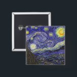 Starry Night von Vincent van Gogh Button<br><div class="desc">Starry Night by Vincent van Gogh ist ein Vintages, kunstvolles Post-Impressionismus Landschaft Stadtbild mit Blick auf Saint Remy, Frankreich aus van Gogh Asyl. Der Nachthimmel wirbelt mit Wolken und leuchtendem Halbmond und strahlenden Sternen über dem malerischen Dorf. Starry Night ist wahrscheinlich van Goghs berühmteste Gemälde und wurde während des Tages...</div>