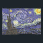 Starry Night von Vincent van Gogh Küchentuch<br><div class="desc">Starry Night by Vincent van Gogh ist ein Vintages, kunstvolles Post-Impressionismus Landschaft Stadtbild mit Blick auf Saint Remy, Frankreich aus van Gogh Asyl. Der Nachthimmel wirbelt mit Wolken und leuchtendem Halbmond und strahlenden Sternen über dem malerischen Dorf. Starry Night ist wahrscheinlich van Goghs berühmteste Gemälde und wurde während des Tages...</div>