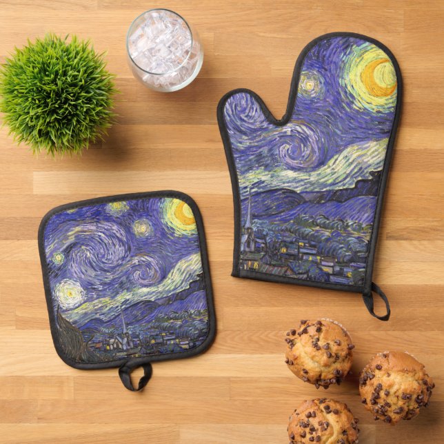 Starry Night von Vincent van Gogh Ofenhandschuh & Topflappen-Set (Oben Unten)