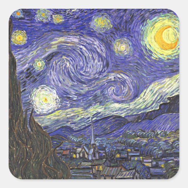 Starry Night von Vincent van Gogh Quadratischer Aufkleber (Vorderseite)