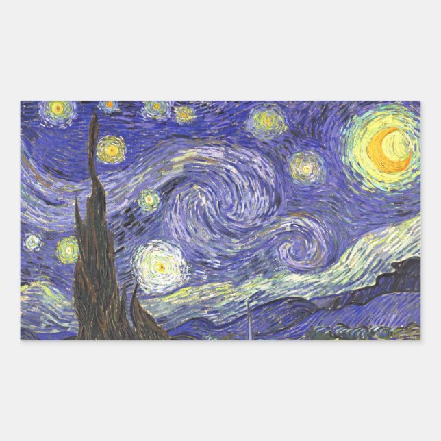 Starry Night von Vincent van Gogh Rechteckiger Aufkleber (Vorderseite)
