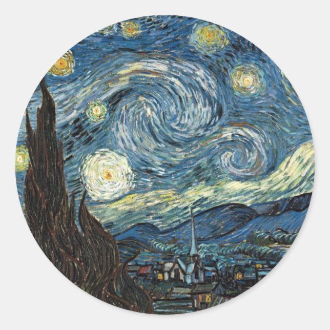 Starry Night von Vincent Van Gogh Runder Aufkleber (Vorderseite)