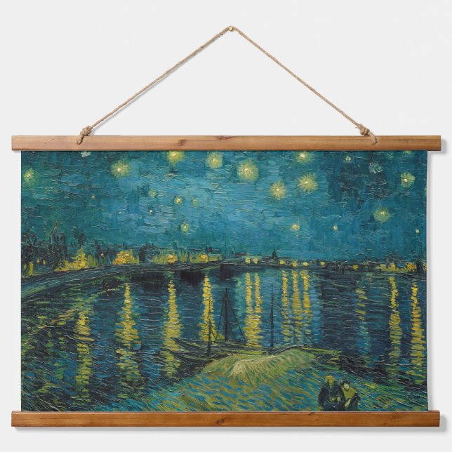 Starry Night von Vincent van Gogh Wandteppich Mit Holzrahmen (Vorne)