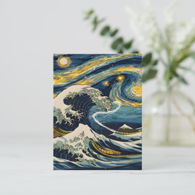 Starry Night Wave Postkarte (Stehend Vorderseite)