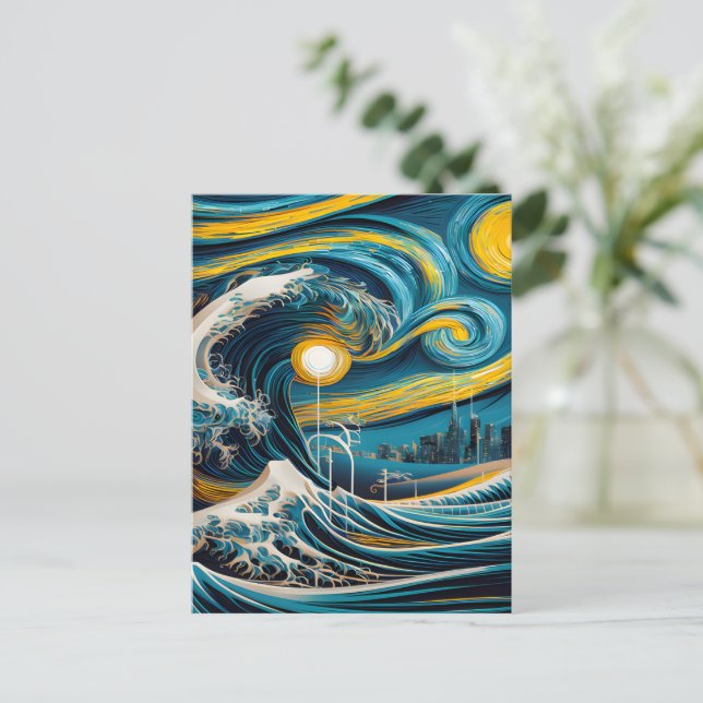 Starry Night Wave Postkarte (Stehend Vorderseite)