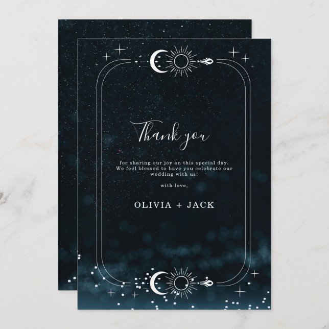 Starry Night Wedding Celestial Danke Karte (Vorne/Hinten)