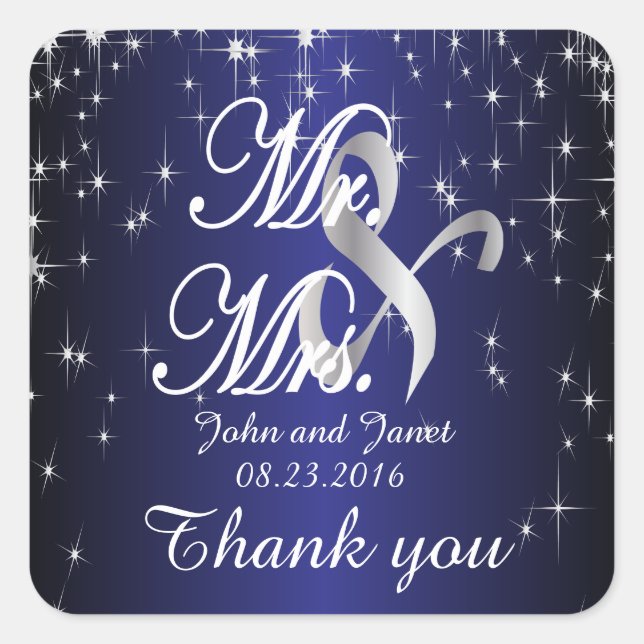 Starry Night Wedding in Color | Dunkelblau Quadratischer Aufkleber (Vorderseite)