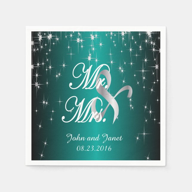 Starry Night Wedding in Color | Metallisch Aquamar Serviette (Vorderseite)