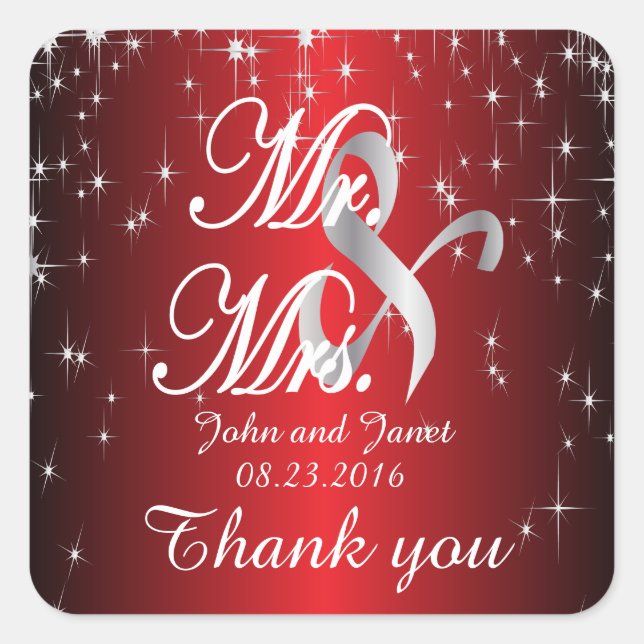Starry Night Wedding in Color | Metallisch rot Quadratischer Aufkleber (Vorderseite)