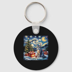 Starry Night Weihnachten Nicht-Pedigreed Cat Van G Schlüsselanhänger
