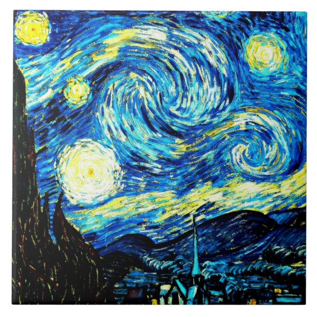 Starry Night, weltberühmtes Bild von Van Gogh, Fliese (Vorderseite)