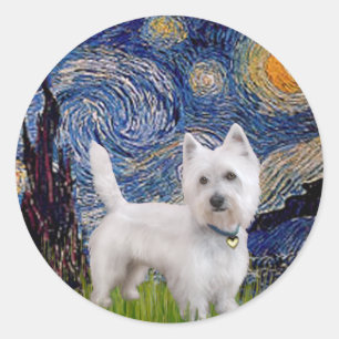 Starry Night - Westie 10 (L) Runder Aufkleber