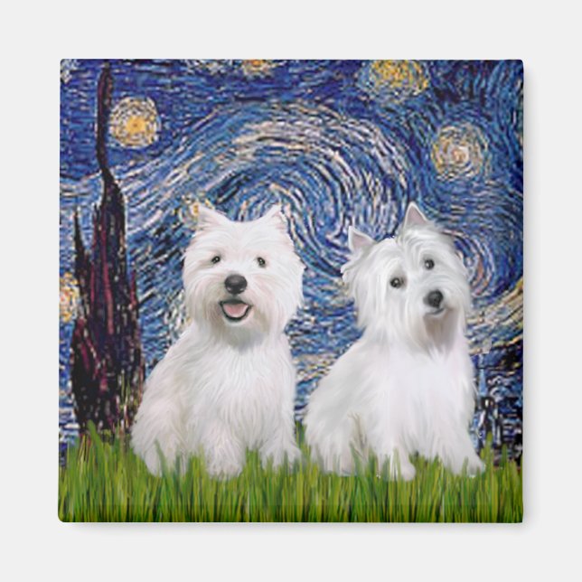Starry Night - Westies (zwei) Magnet (Vorne)