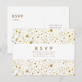 Starry Night White and Gold Wedding RSVP Postkarte
