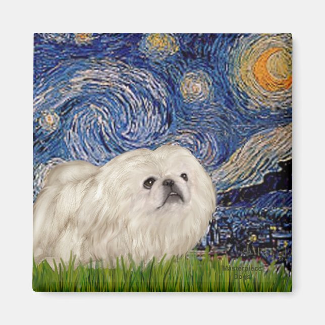 Starry Night - White Pekingese 4 Magnet (Vorne)