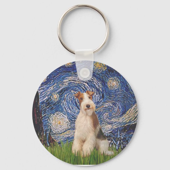 Starry Night - Wire Fox Terrier 3 Schlüsselanhänger (Vorderseite)