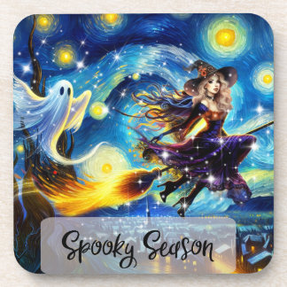 Starry Night Witchy Halloween Design Getränkeuntersetzer