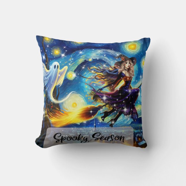 Starry Night Witchy Halloween Design Kissen (Vorderseite)