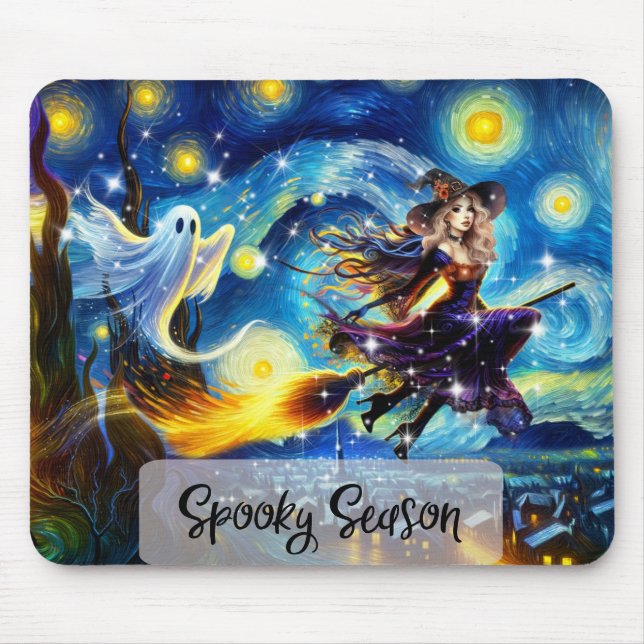 Starry Night Witchy Halloween Design Mousepad (Vorne)