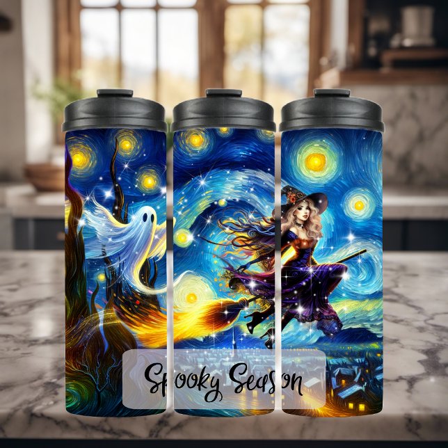 Starry Night Witchy Halloween Design Thermosbecher (Von Creator hochgeladen)