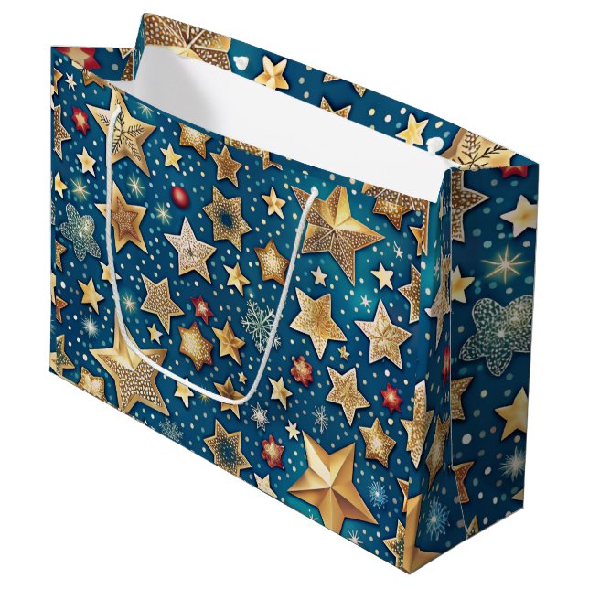 Starry Night Wrapping Paper Shimmering und Festiva Große Geschenktüte (Vorderseite Schrägansicht)