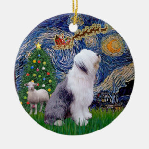 Starry Night Xmas - Old English Sheepdog Keramik Ornament