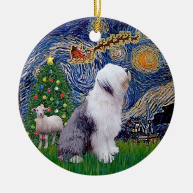 Starry Night Xmas - Old English Sheepdog Keramik Ornament (Vorne)