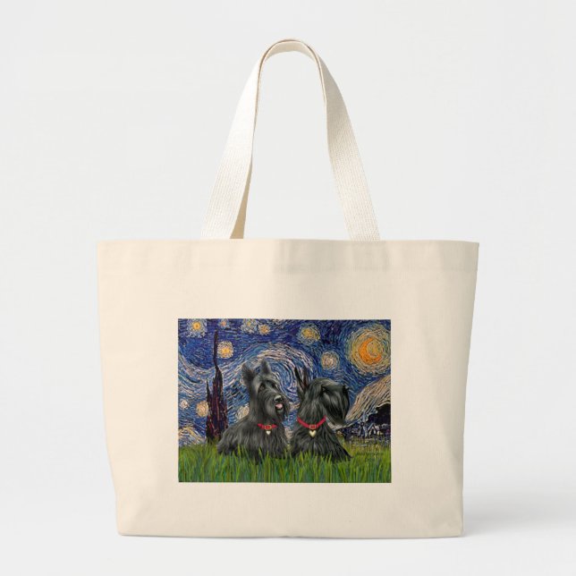 Starry Night - Zwei schottische Terrier Jumbo Stoffbeutel (Vorne)