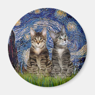 Starry Night - Zwei Tabby Tiger Katzen Magnet
