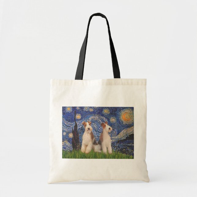Starry Night - Zwei Wire Fox Terrier Tragetasche (Vorne)