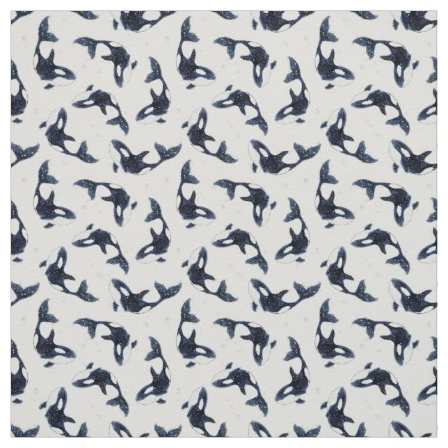 Starry Ocean Orca Whales Dreamy Blue Design Stoff (Muster)