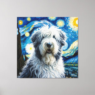 Starry Old English Sheepdog Dog Portrait Leinwanddruck