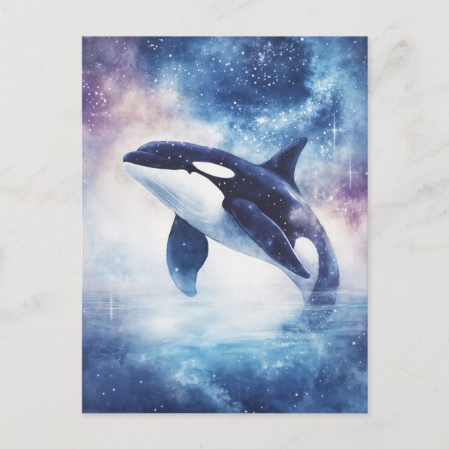 Starry Orca Whale Galaxy Night Postkarte (Vorderseite)