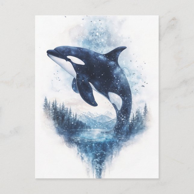 Starry Orca Whale Mountain Forest Postkarte (Vorderseite)