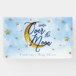 Starry Over the Moon Blue Gold Baby Boy Dusche Banner