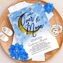 Starry Over the Moon Blue Gold Baby Boy Dusche