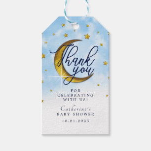 Starry Over the Moon Blue Gold Baby Dusche Geschenkanhänger
