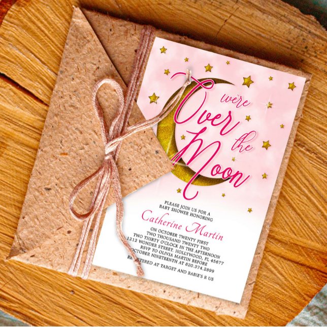 Starry Over the Moon Pink Gold Baby Girl Dusche Einladung (Von Creator hochgeladen)