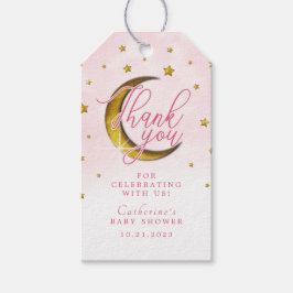 Starry Over the Moon Pink Gold Baby Girl Gift Tags Geschenkanhänger