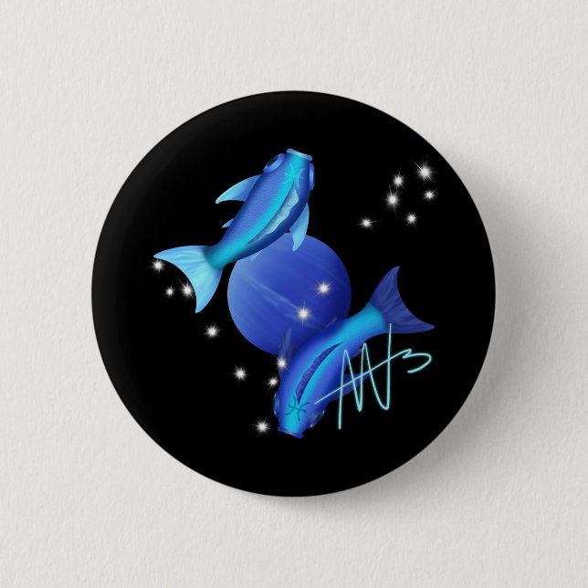 Starry Pisces Neptune Zodiac Button (Vorderseite)