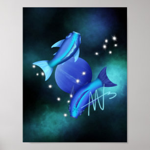 Starry Pisces Neptune Zodiac Poster