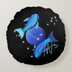 Starry Pisces Neptune Zodiac Rundes Kissen