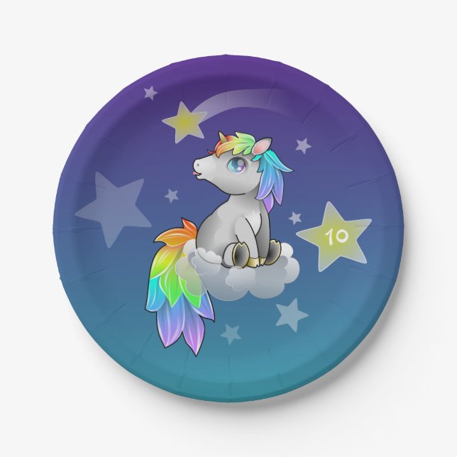 Starry Regenbogenunicorn-kundengerechter Pappteller (Vorderseite)