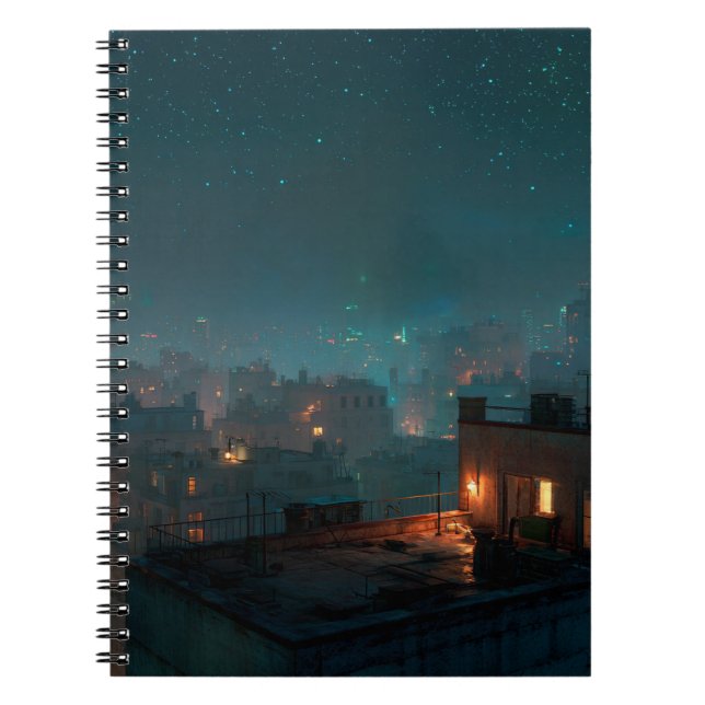 Starry Rooftop City Night Notebook Notizblock (Vorderseite)