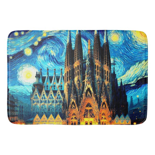 Starry Sagrada Familia Barcelona Badematte (Vorderseite)